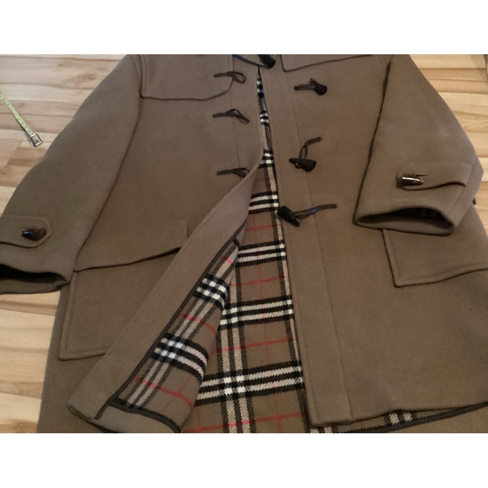 XL WOMEN CLASSIC BURBERRY WOOL DUFFLE TAN AND NOVA CHECK HOODIE JACKET COAT